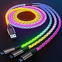 AYI 3 Combinations Multi Ports Charger Cable USB A to USBC Micro PD Fast Charging Cord Lighted Up Current Flowing Compatible with Almost of Electrical