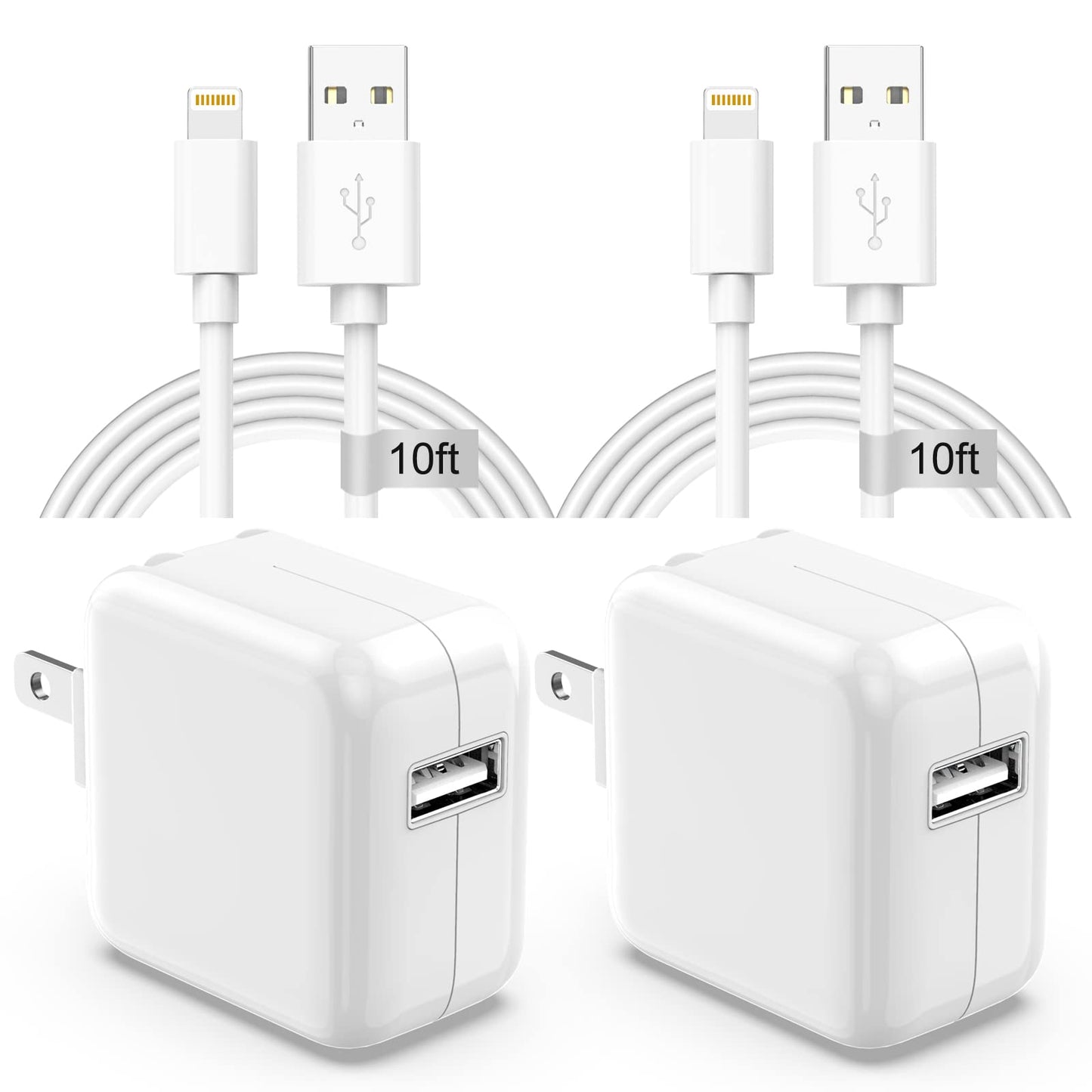 Apple iPad Charger Wall Charger and Cord 10 ft 2Set,12W iPad Fast Charging Block and Cord 10 ft Apple Certified Lightning Cable for iPad 7th 8th 9th