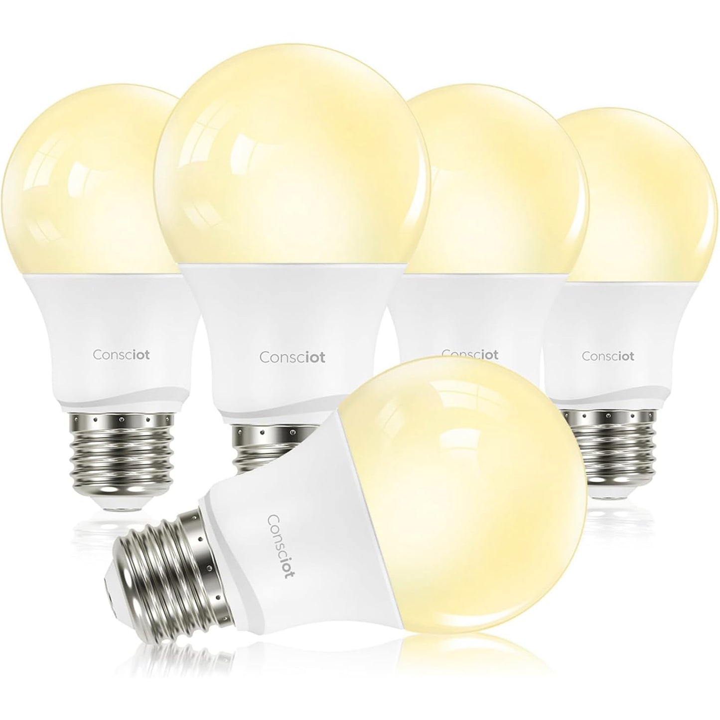 Consciot A19 LED Light Bulbs Dimmable, 60W Equivalent, 3000K, 5 Packs