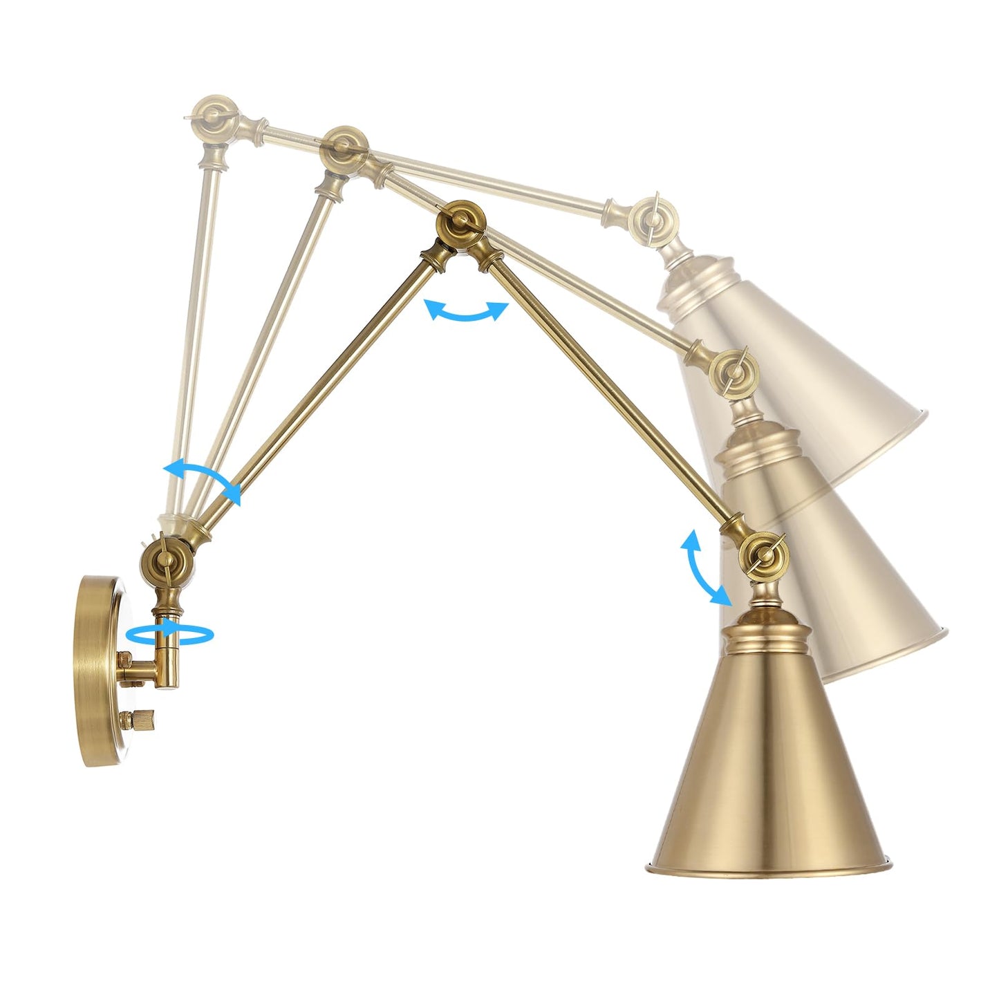 WINGBO Farmhouse Swing Arm Wall Sconce Set of 2, Industrial Adjustable Wall Lamp Light Fixture for Living Room Bedroom Vanity Study Desk Office, Plug