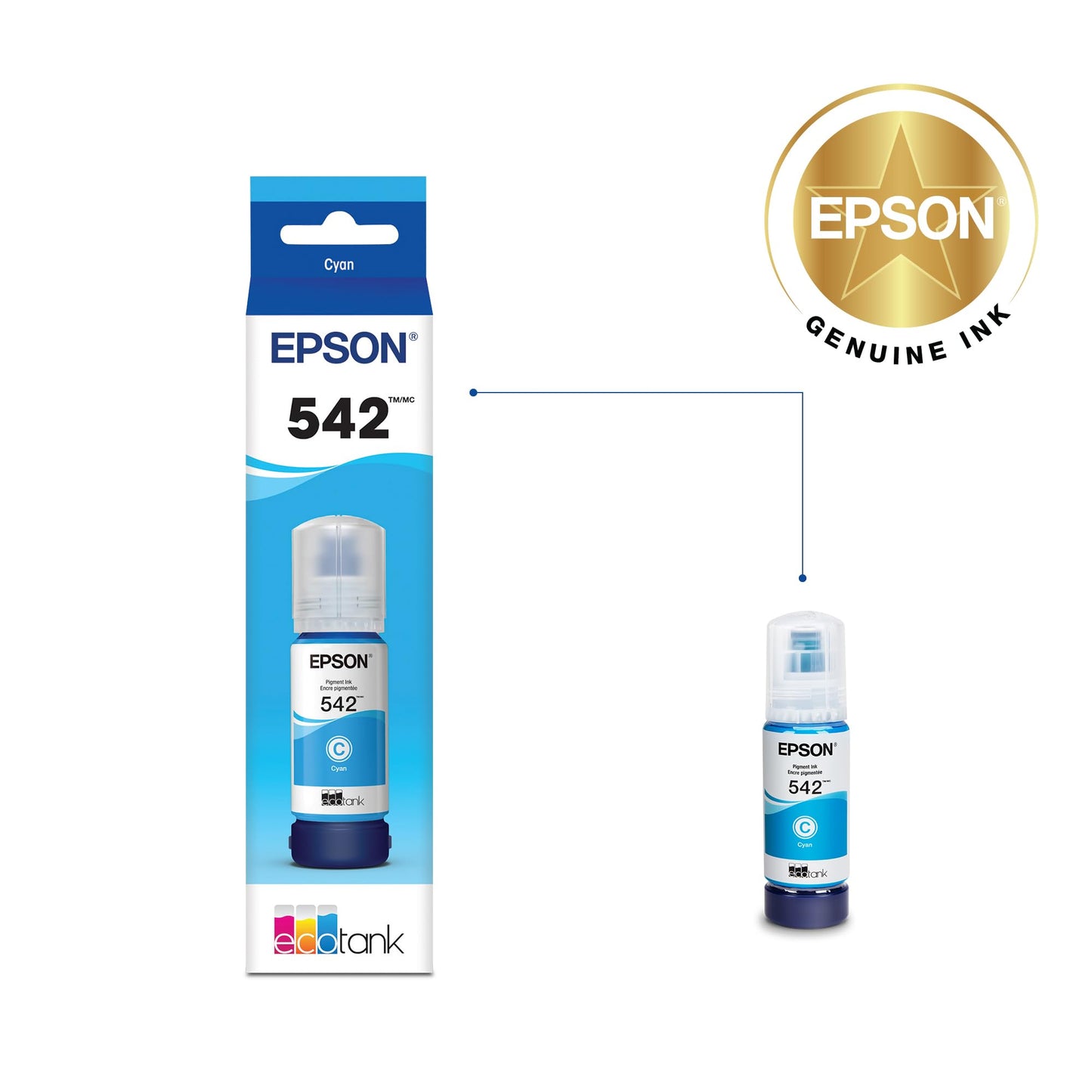 EPSON 542 EcoTank Pro Ink Ultra-high Capacity Bottle Cyan (T542220-S) Works with ET-5150, 5170, 5180, 5800, 5850, 5880, 16600, 16650