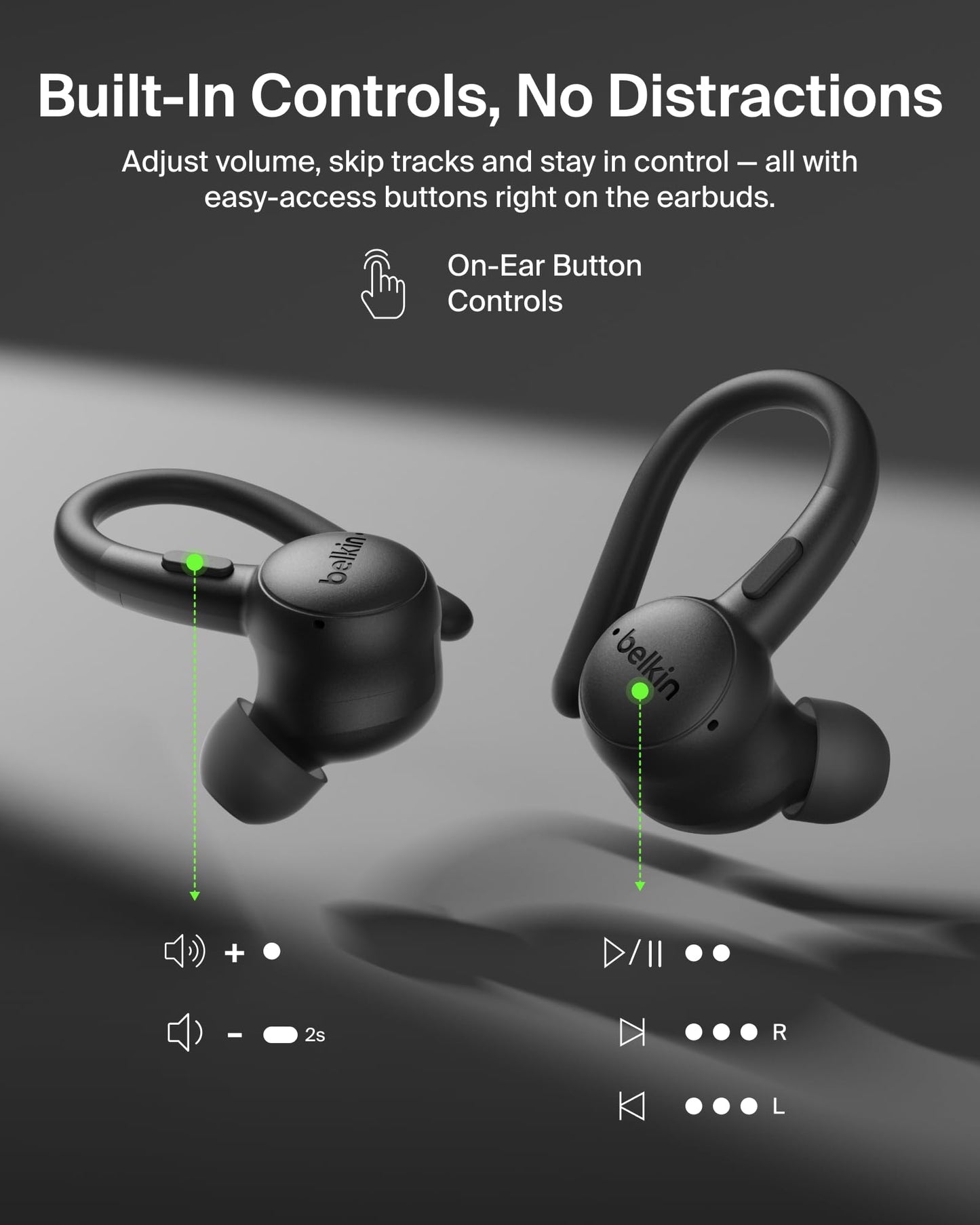 Belkin SoundForm ActiveFit Wireless Earbuds w/Built-in Microphone, USB C Fast Charging, 36H Battery Life, IP54 Water Resistance - Bluetooth Earbuds…