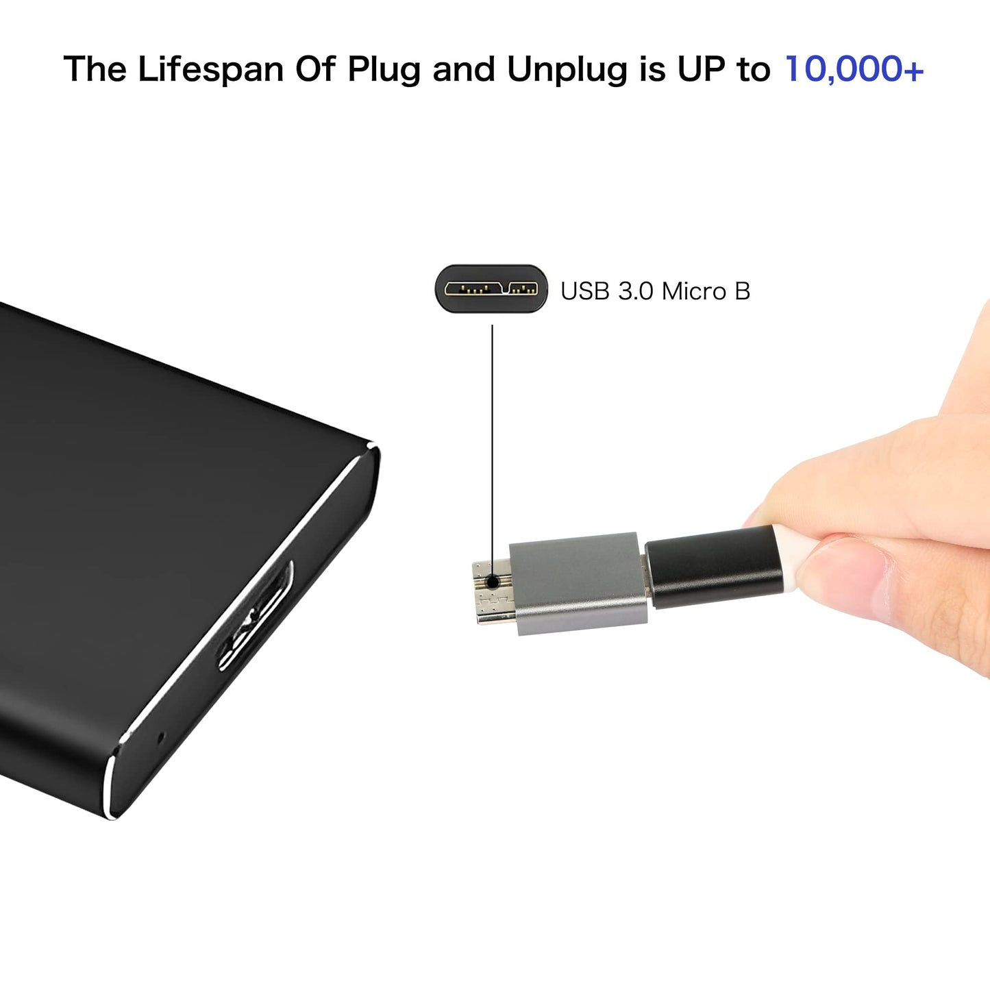 QIANRENON USB 3.0 Type-C Female to USB 3.0 Micro B Male Adapter for Mobile Hard Disk, MacBook Pro, Galaxy S5/S8/S9/S10, Note 3 etc Grey