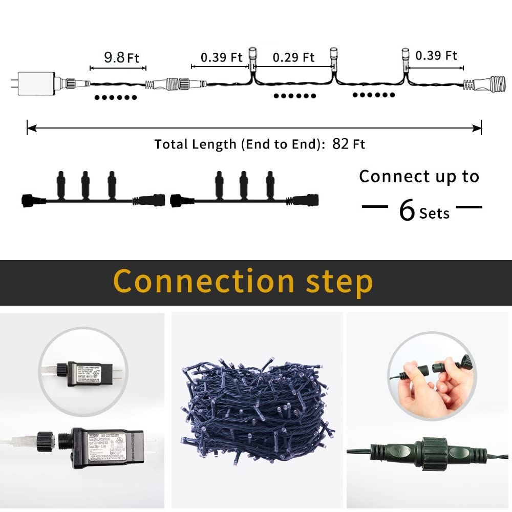 Indoor Christmas String Lights - 220 LEDs 82ft/25m Memory Function 8 Modes End-to-End Plug in Outdoor Waterproof Decorative Fairy Twinkle Xmas Lights