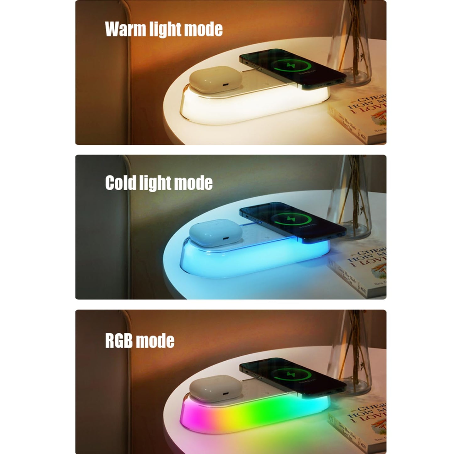 CENSHI Dual Wireless Charging Station LED Bedside Lamp for Home Use