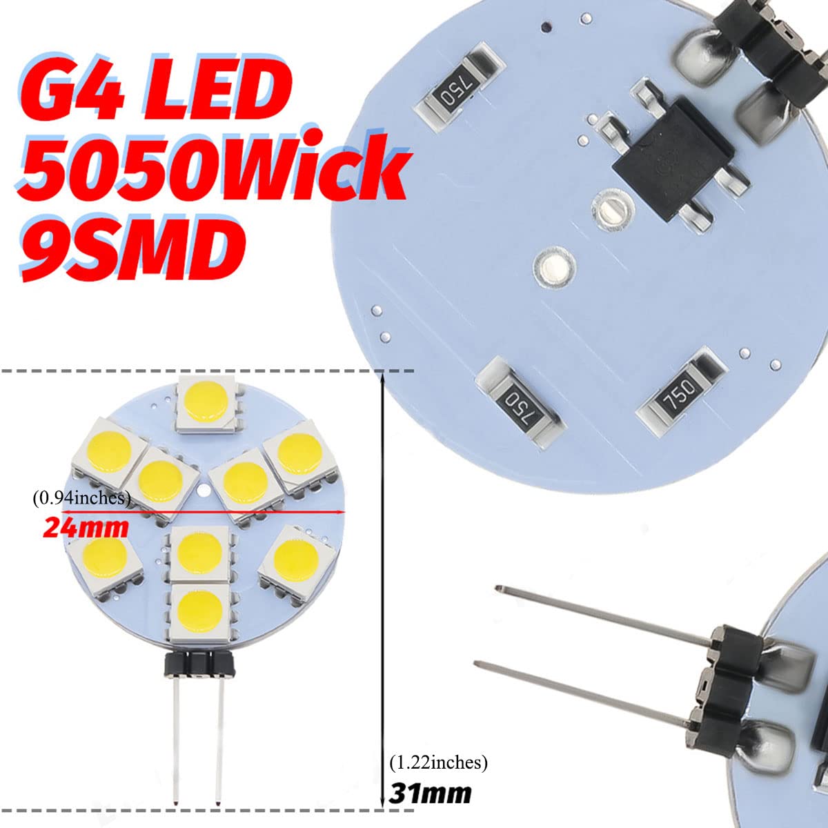 Edearkar 1.5W G4 LED Light Bulbs(8 Pack) Equivalent to 15W Halogen Bulb,DC 12V Dimmable,9 LEDs 5050 SMD,180 Degree Beam Angle,3000K Warm White,G4