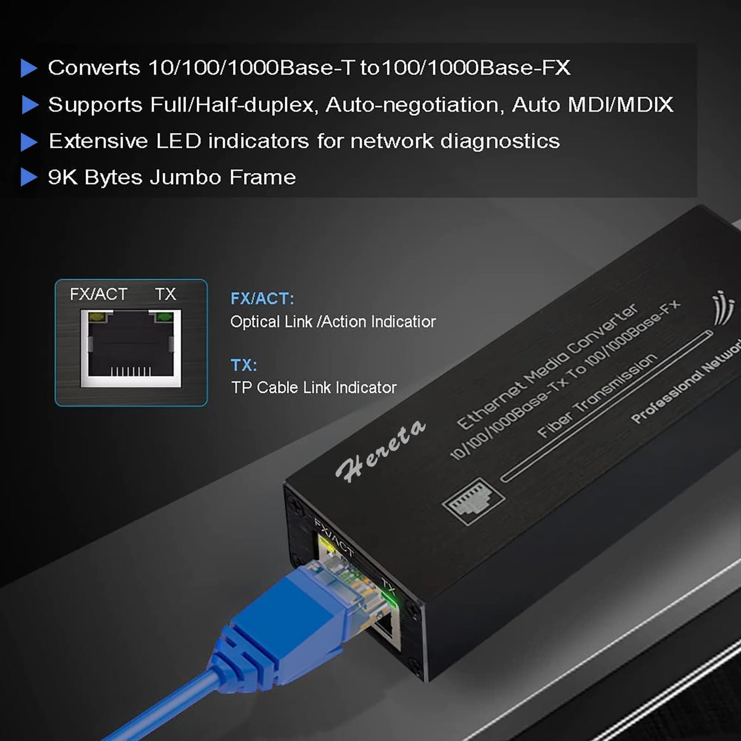 Industrial Gigabit Fiber Media Converter with Single Mode Dual Fiber SFP/LC Module 10/100/1000Base-TX to 100/1000Base-Fx Mini Ethernet Media Hardened