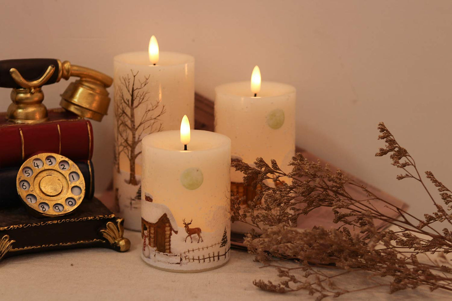 GenSwin Christmas Snowman Battery Operated Candles Flameless Flickering with Remote Timer, 3D Wick Real Wax Led Pillar Candles Warm Light, Christmas