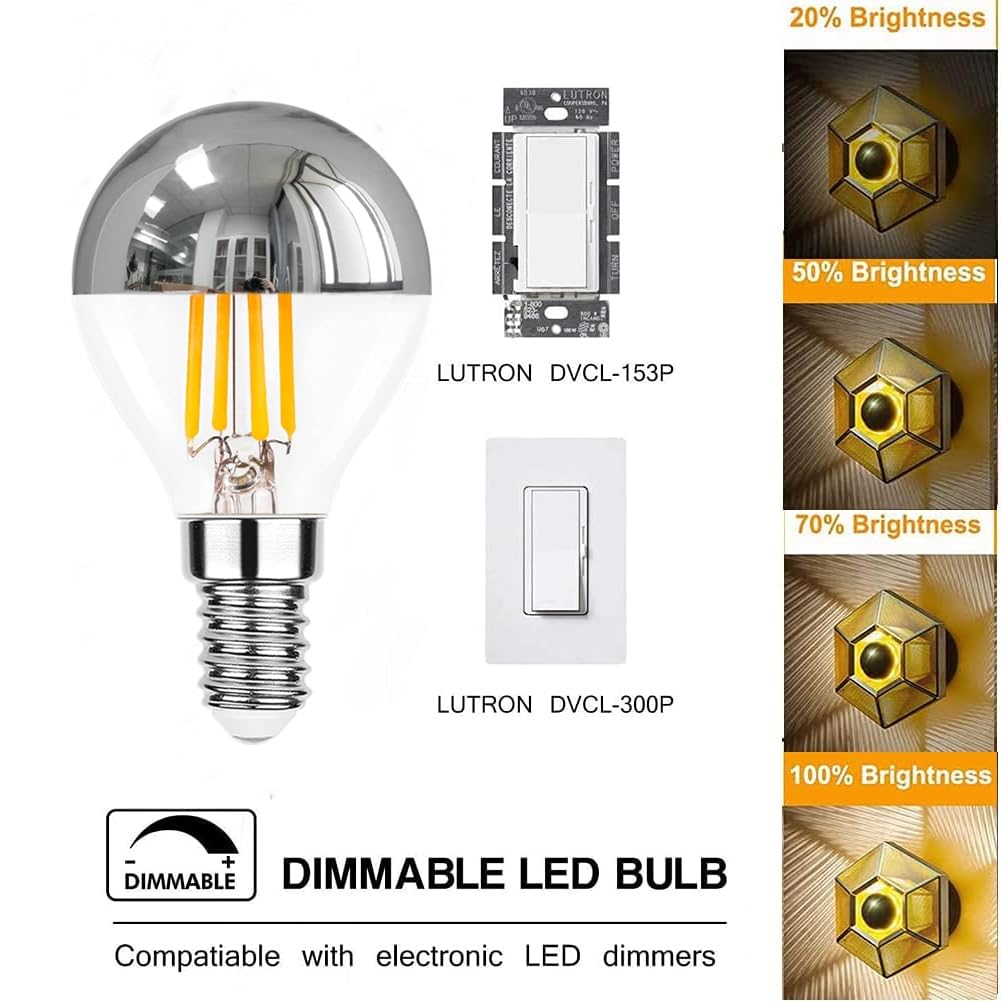 G45 Half Chrome LED Light Bulbs, 4W (40W Eq), E12, 2700K Warm White