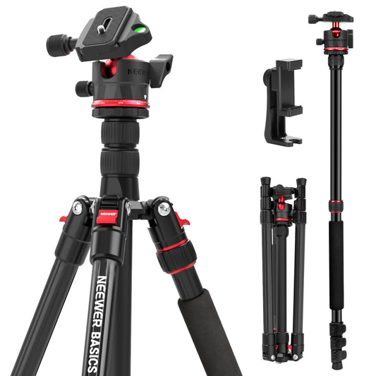 NEEWER Basics 72" / 182 cm Travel Tripod Monopod for Camera, Compact Lightweight Portable Video Recording Stand, Arca Type Ball Head, Cell Phone