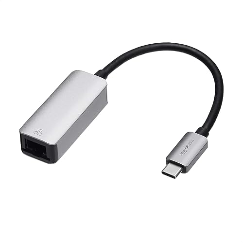 Amazon Basics Aluminum USB-C to RJ45 Gigabit Ethernet Adapter, Portable, Fast Network, Grey, 2.07 x 0.81 x 0.6 inches