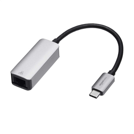 Amazon Basics Aluminum USB-C to RJ45 Gigabit Ethernet Adapter, Portable, Fast Network, Grey, 2.07 x 0.81 x 0.6 inches