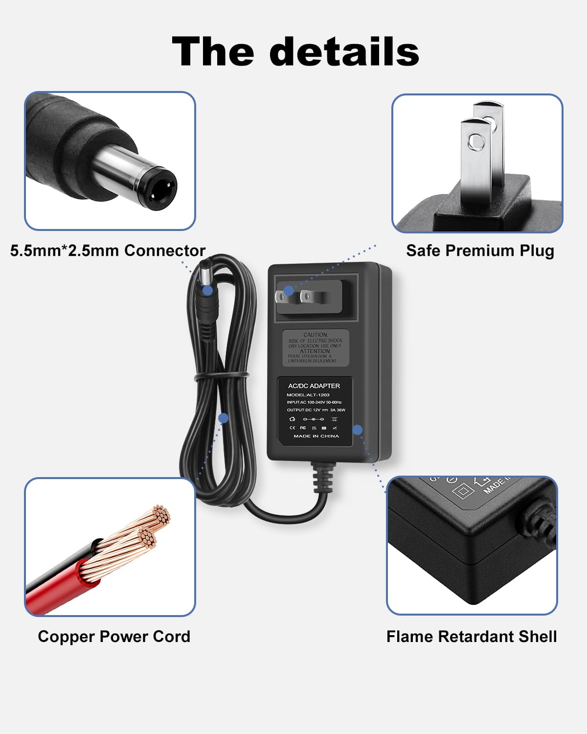 12V 3A 36W DC Power Supply Adapter, 100-240V AC to DC 12 Volt 3 Amp Adapter, Power Cord with 5.5mm x 2.5mm Barrel Plug for LED Strip Lights 3D…