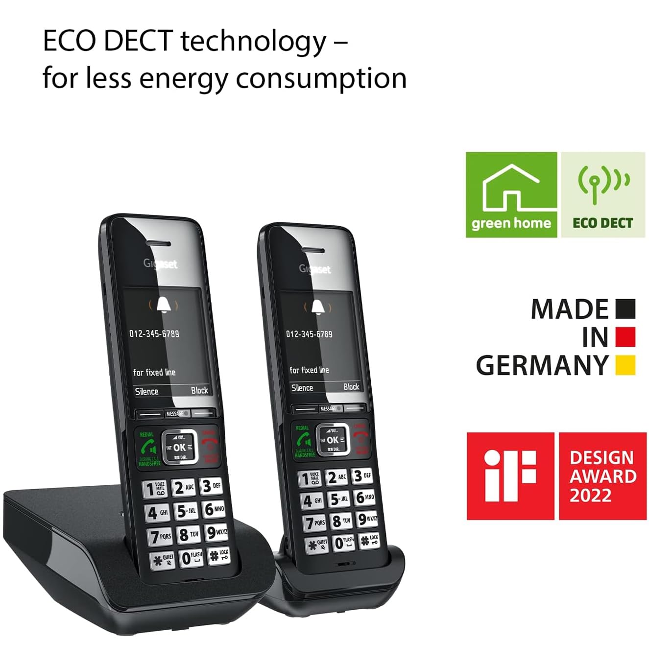 Gigaset Comfort 552 Duo - 2 Cordless Phones - Made in Germany - Elegant Design - Hands-Free Mode - Comfort Call Protection - Phone Book for 200