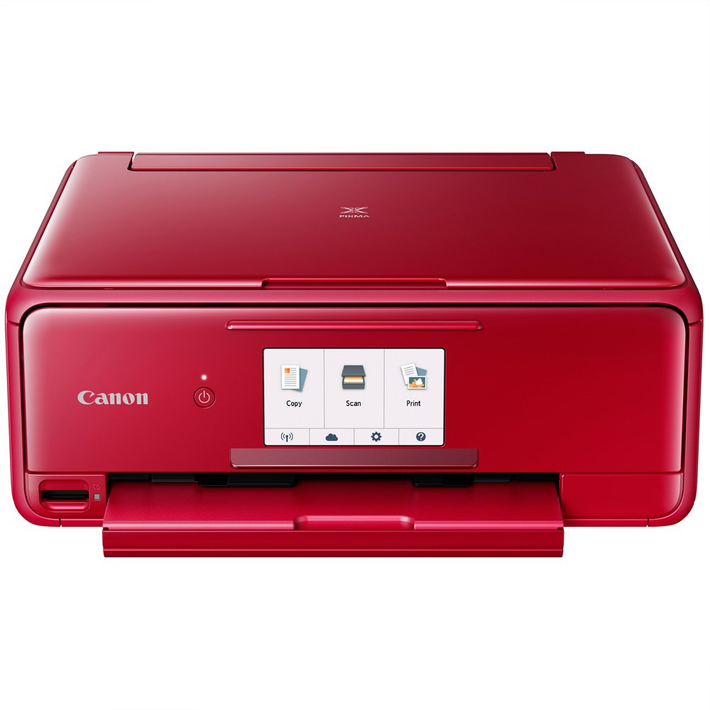 Canon 2230C042 PIXMA TS8120 Wireless Inkjet All-in-One Printer with Scanner and Copier, Red Bundle with CLI-281 Black Ink Tank, Corel Paint Shop Pro