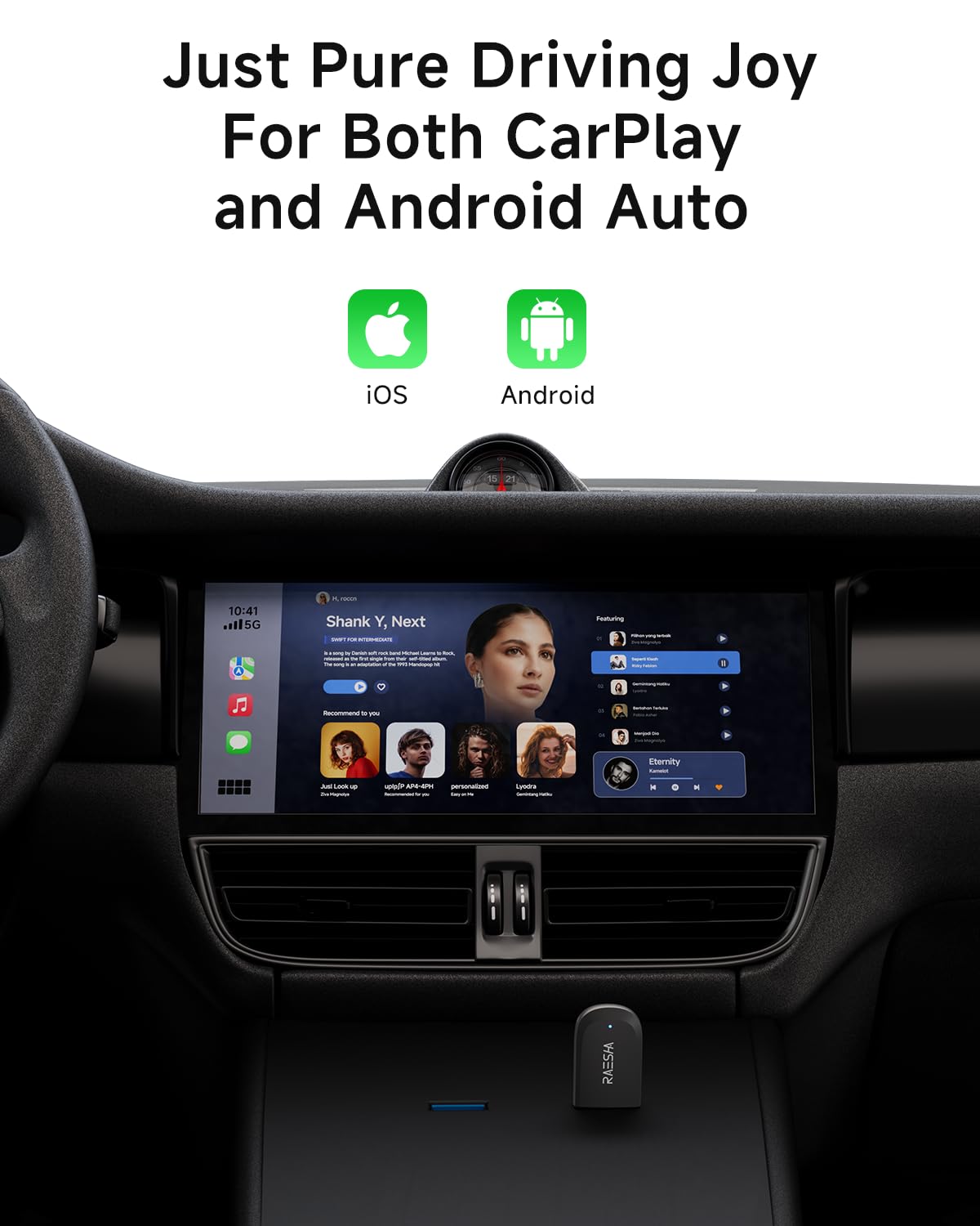 RAESHA Wireless CarPlay Adapter - Mini 2 in 1 Wireless CarPlay Adapter for Both Apple CarPlay and Android Auto - Easy Installation, Clutter-Free