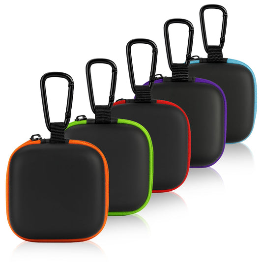 5-Pack Portable Square Earbud Carrying Cases - Multi-Color EVA+PU Leather Storage Bags with Carabiner for Earphones, SD Cards & Small Accessories