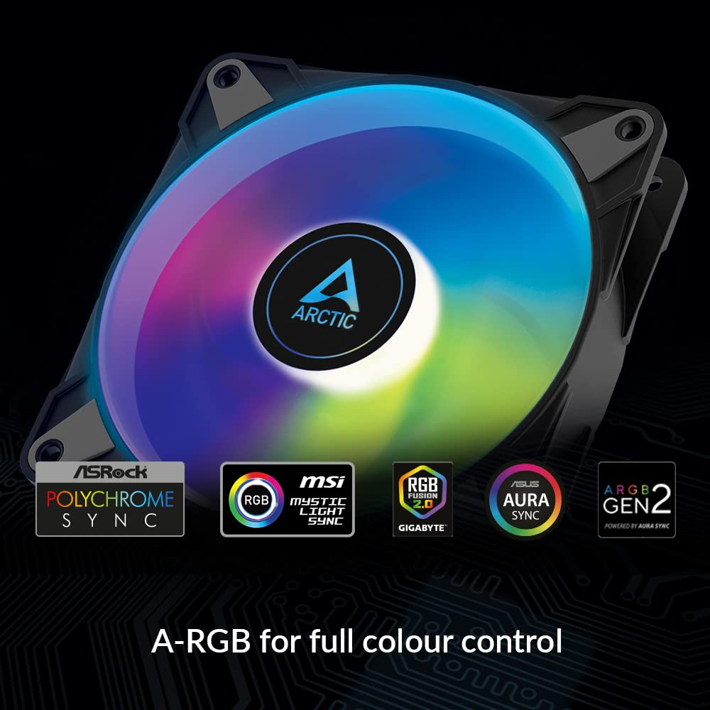 ARCTIC P14 PWM PST A-RGB - PC Fan, 140mm PWM Case Fan, Optimised for Static Pressure, Semi-Passive: 200-1900 RPM (0 RPM <5%), 5V 3 Pin A-RGB LED