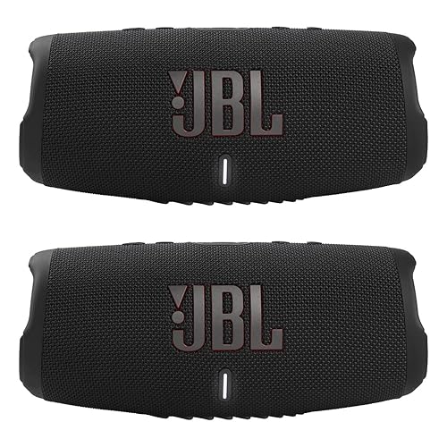 JBL Charge 5 Portable Waterproof Bluetooth Speaker with Powerbank - Pair (Black/Black)