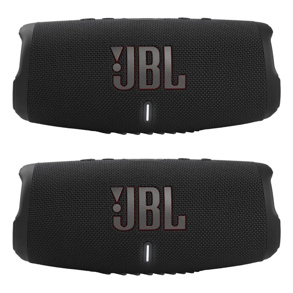 JBL Charge 5 Portable Waterproof Bluetooth Speaker with Powerbank - Pair (Black/Black)