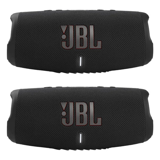 JBL Charge 5 Portable Waterproof Bluetooth Speaker with Powerbank - Pair (Black/Black)