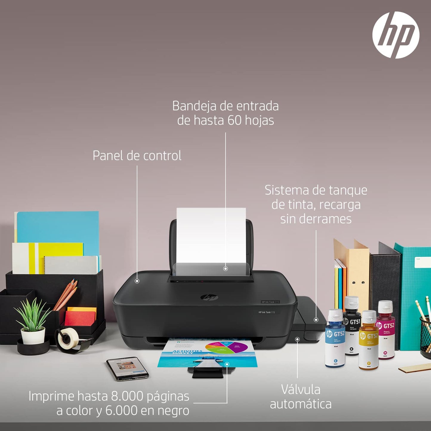 HP Ink Tank 115 Colour Inkjet Printer 4800 x 1200 dpi A4 - inkjet printer (1000 pages per month, 4800 x 1200 dpi, PCL 3, 8 ppm, 5 ppm, 60 sheets)
