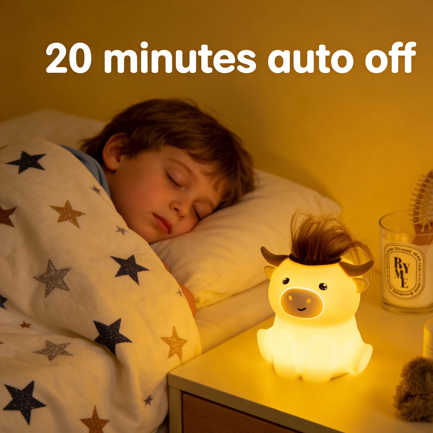 Bestfaith Cute Highland Cow Night Light, LED Squishy Night Lamp, 2 Levels Dimmable Timer Nursery Nightlight for Kids, Rechargeable Touch Lamp, Dorm