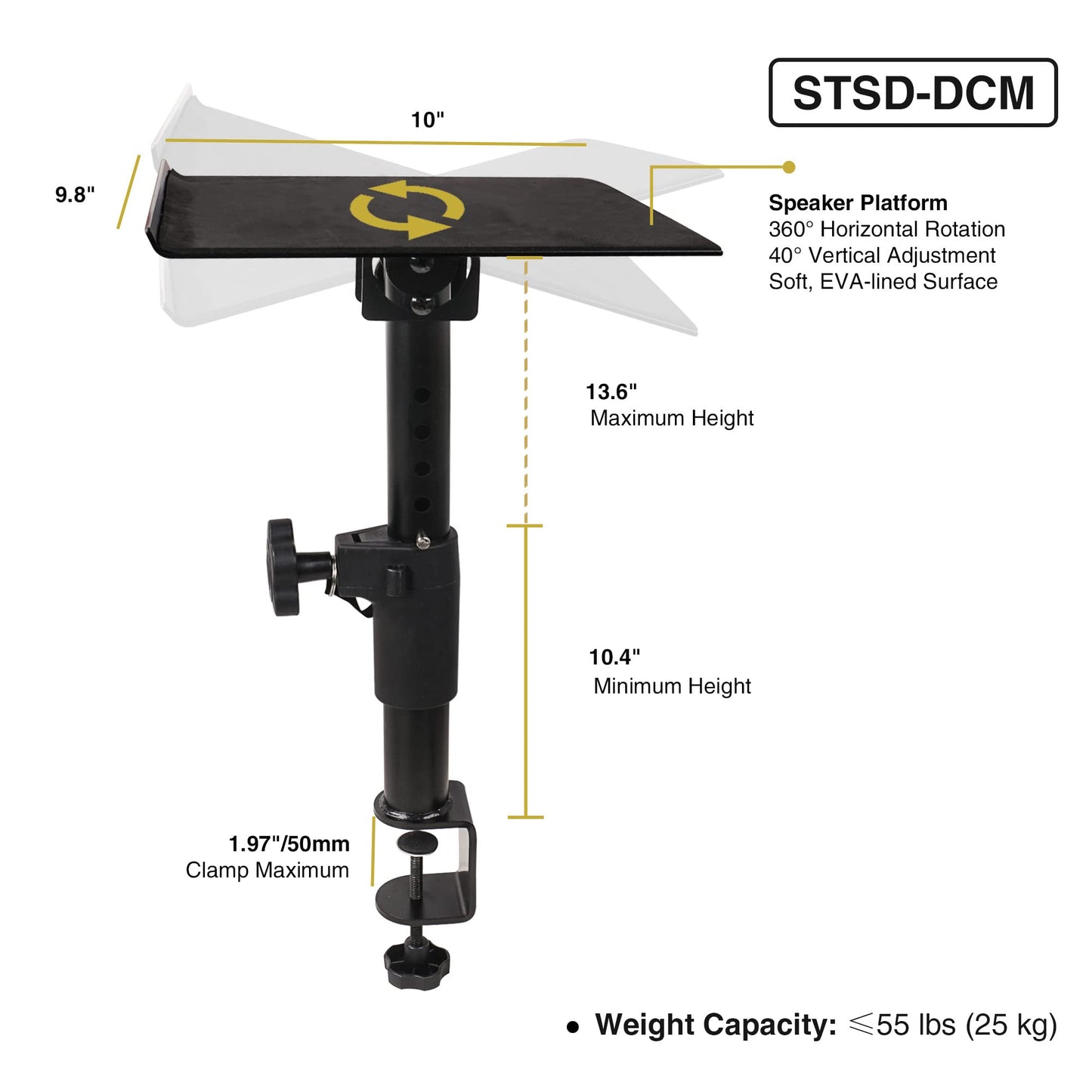 Sound Town 2-Pack Desktop Clamp-On Studio Monitor Speaker Stands with Horizontal/Vertical Speaker Orientation (STSD-DCM-Pair)