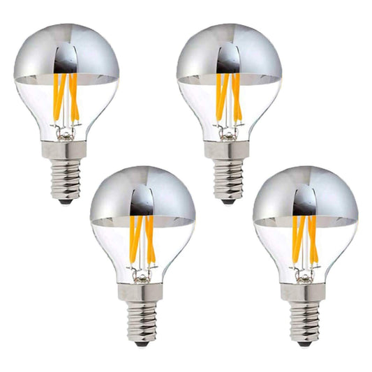 Lxcom Lighting 4W G45 Edison LED Bulb Dimmable Silver Tipped Vintage LED Filament Bulbs(4 Pack)- E12 Candelabra Base Half Chrome LED Decorative Light