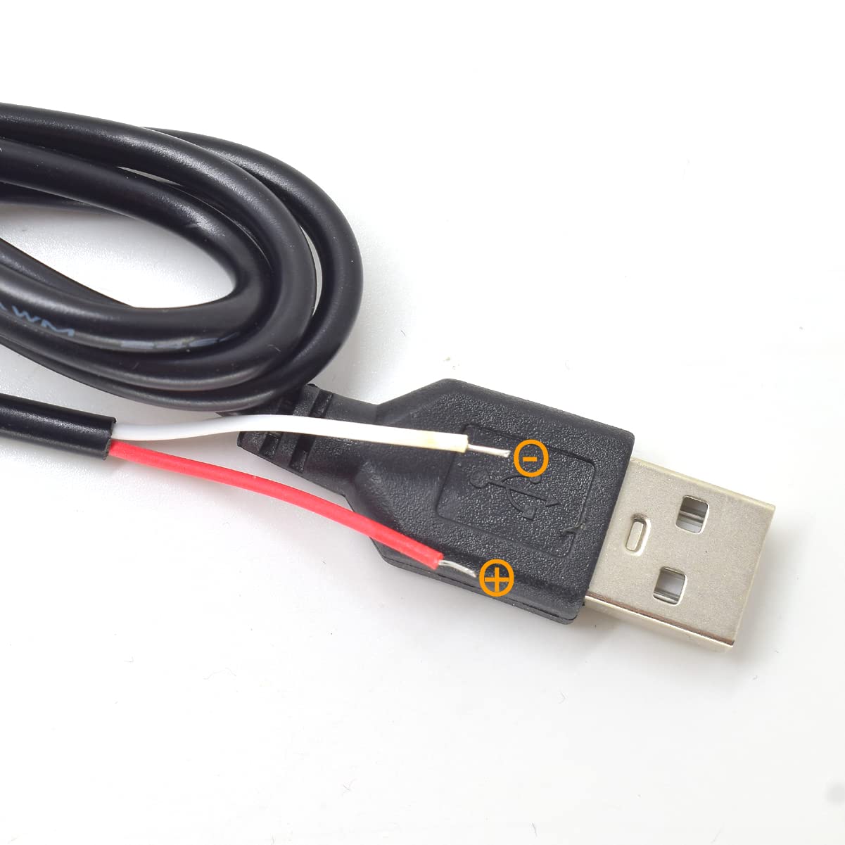 ELNONE 5pcs USB 2 Wire Pigtail Cable 1A 5V 1M 3.3ft Black 28AWG USB A Male Power Cable Plug Cord Connectors with Quick Wire Cable Connector