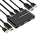 4K@60Hz KVM Switch HDMI 2 Port, USB HDMI Switch Selector for 2 Computers Sharing Mouse, Keyboard and Monitor, Including 2 USB Cables and 2 HDMI Cable