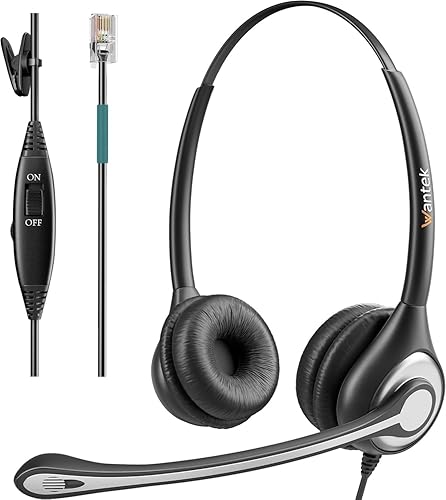 Wantek RJ9 Telephone Headset with Microphone Noise Cancelling, Office Phone Headset Compatible with Plantronics S12 Polycom VVX310 VVX410 VVX411 Avaya