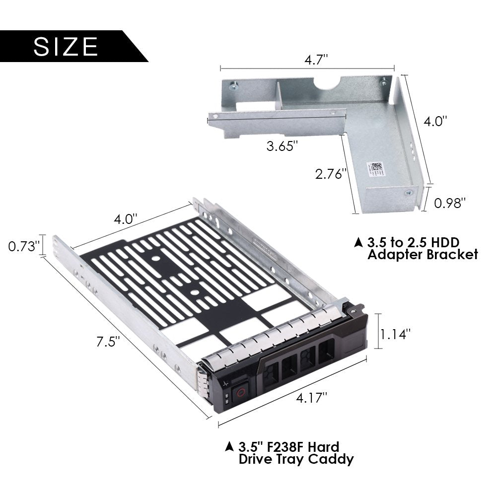 mveohos 3.5" SAS/SATA Hard Drive Tray Caddy with 2.5" HDD Adapter SSD SAS SATA Bracket for Dell Poweredge R320, R420, R720, T320, T420, T620 Servers