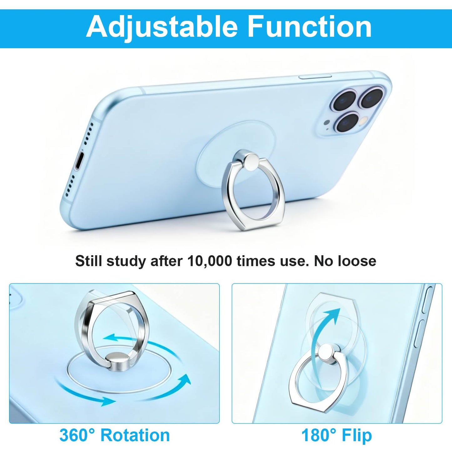VOVIGGOL Transparent Phone Ring Holder Stand 2 Pcs, 360° Rotation Cell Phone Ring Holder Mobile Finger Kickstand Hand Phone Grip for iPhone, Clear