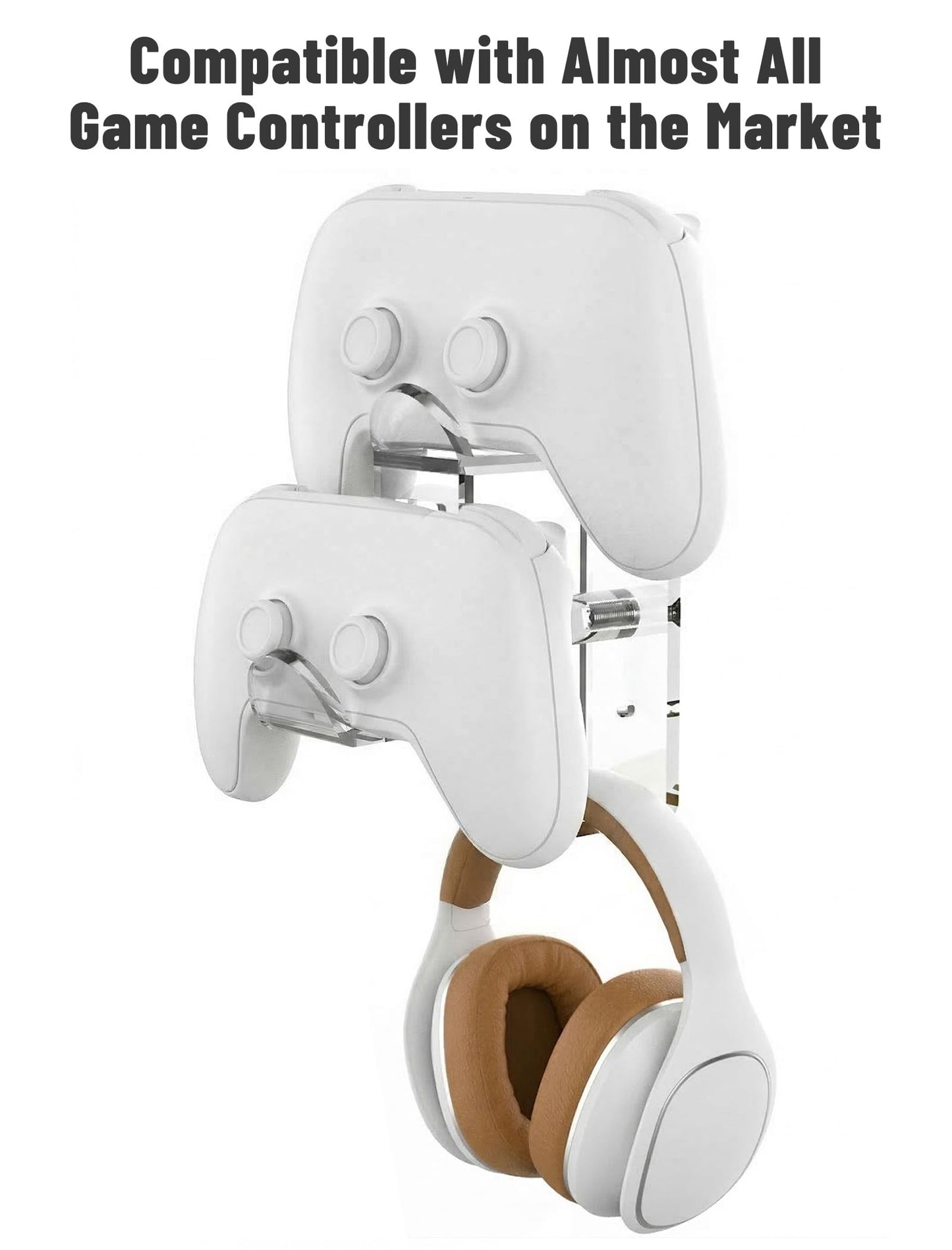 NiHome Clear Acrylic Game Controller Wall Hanger Stand, Dual Gamepad Controller & Headphone Hanger Holder for Xbox PS5 PS4 PS3 Switch, Wall Mount