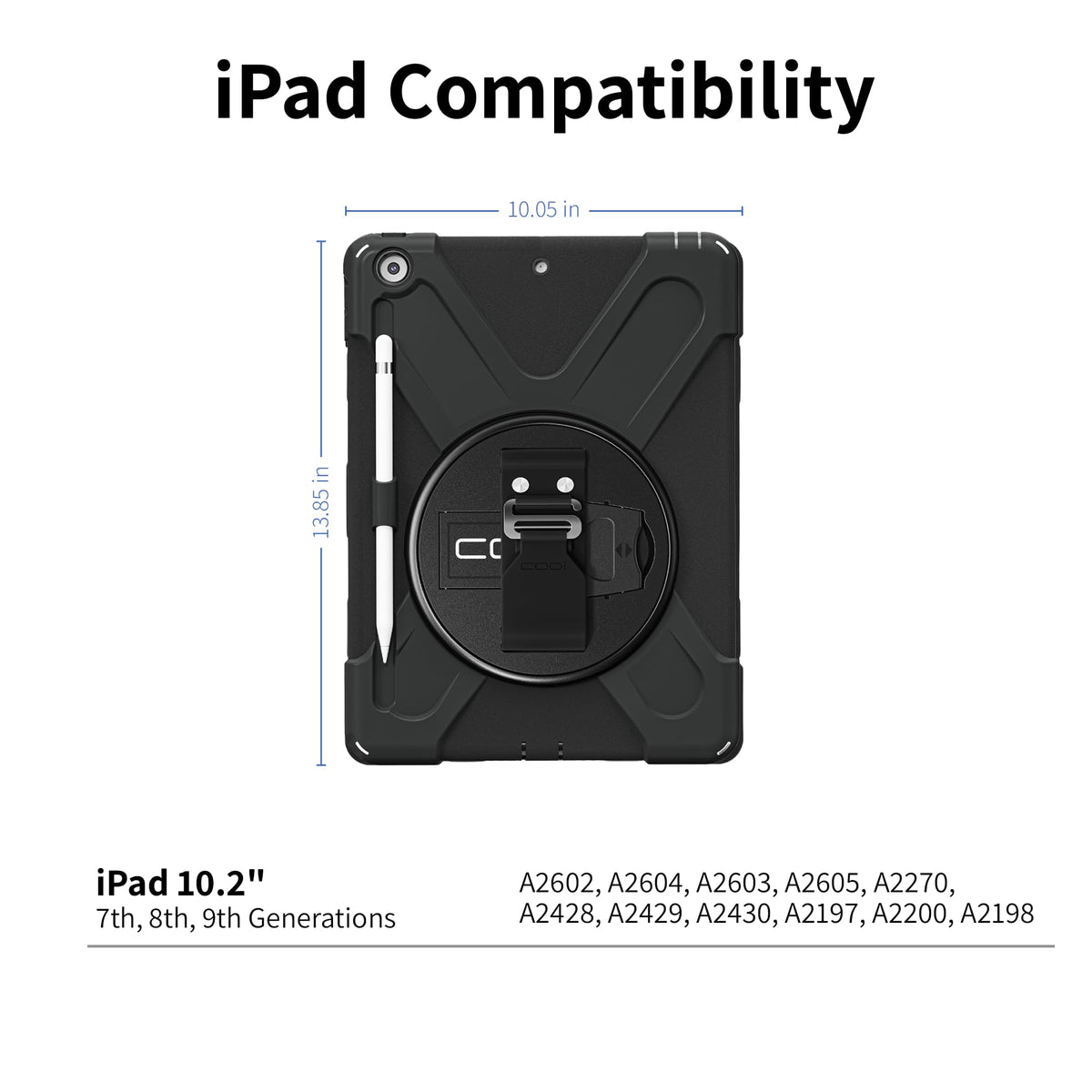 CODi Rugged Case for iPad 10.2 Inch (7th, 8th, 9th Generation), Heavy Duty 3-in-1 Shockproof Tablet Case with 360° Protection, Rotating Kickstand
