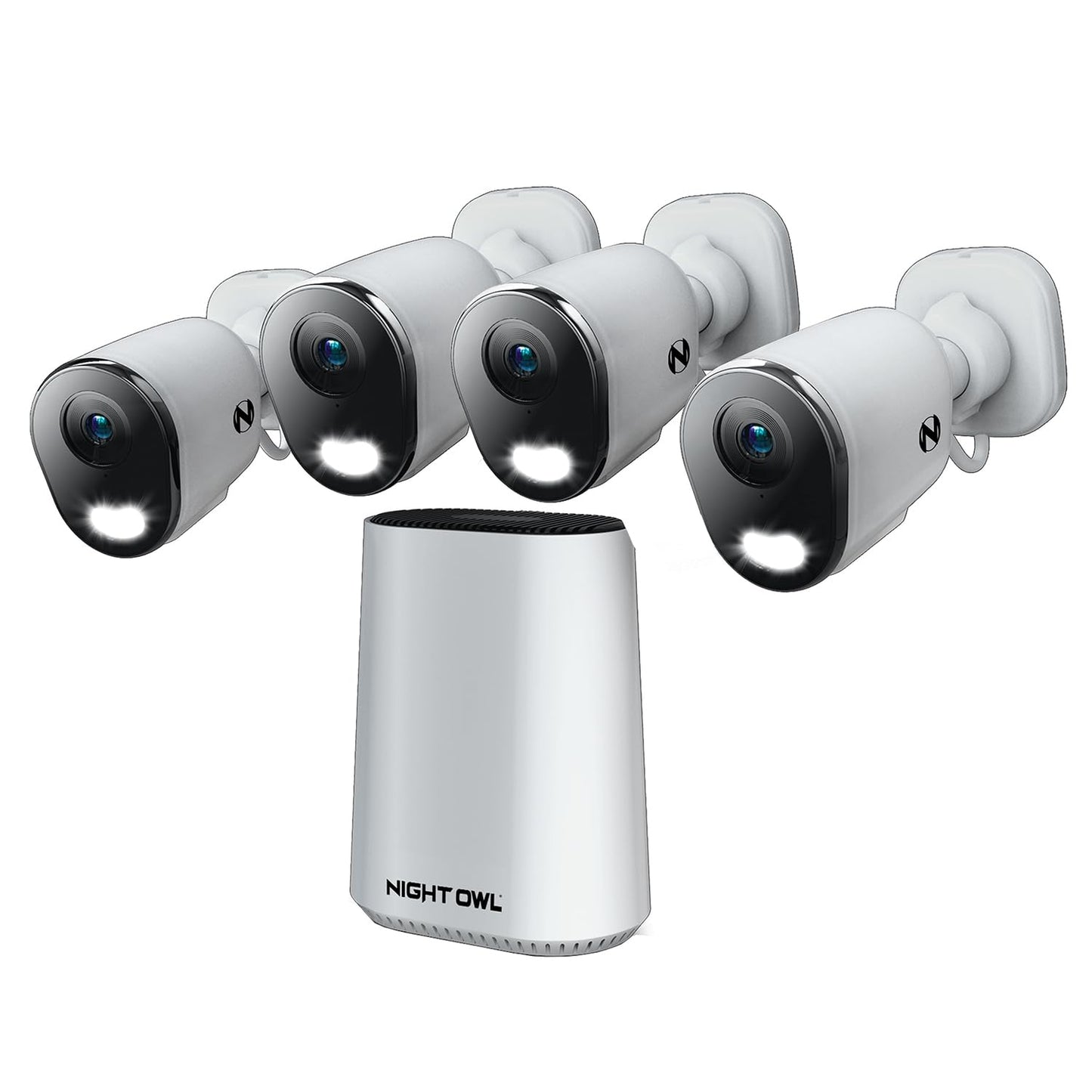 Night Owl 8 Channel Wi-Fi Video Home Security Hub with (4) Plug-in Wi-Fi 4K HD Indoor/Outdoor Spotlight Cameras with 2-Way Audio and 64GB microSD Card