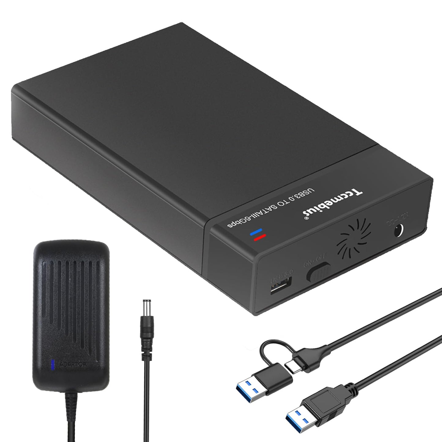 Tccmebius External Hard Drive Enclosure USB 3.0 Docking Station for 2.5 3.5 Inch SATA HDD SSD Up to 22TB, with 12V/3A Power Supply, USB A/C Cable