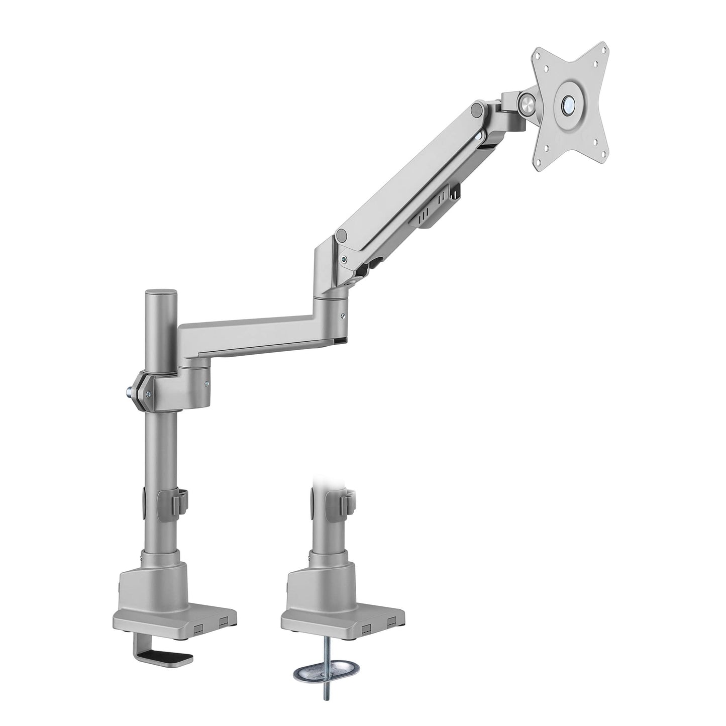 Mount-It! Single Monitor Desk Mount - Pole Mounted Gas Spring Arm, Full Motion Height Adjustable Monitor Stand with C-Clamp or Grommet Base, Fits