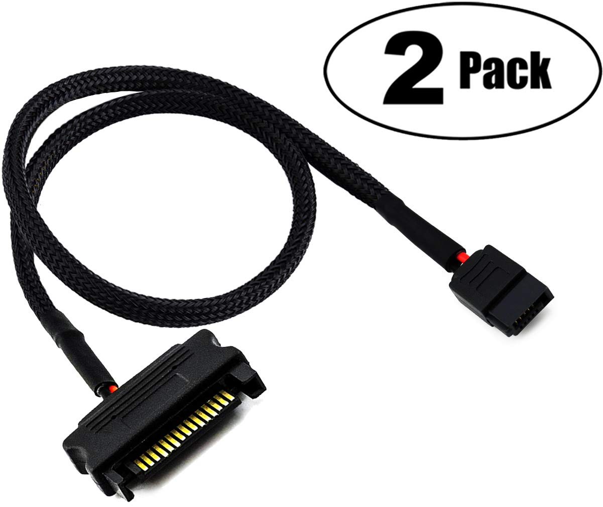 TeamProfitcom SATA Power Adapter Cable 15-Pin Male to SATA 6-Pin Slimline Sleeved Power Adapter Cable 20 Inches (2 Pack)