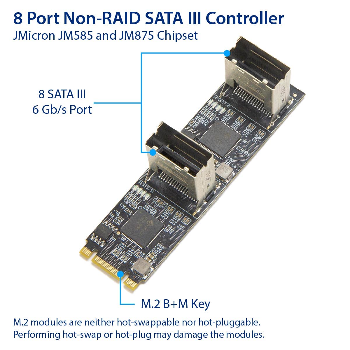 8 Port Non-RAID SATA III 6Gbp/s to M.2 B+M Key Adapter PCI-e 3.0 x2 bandwith