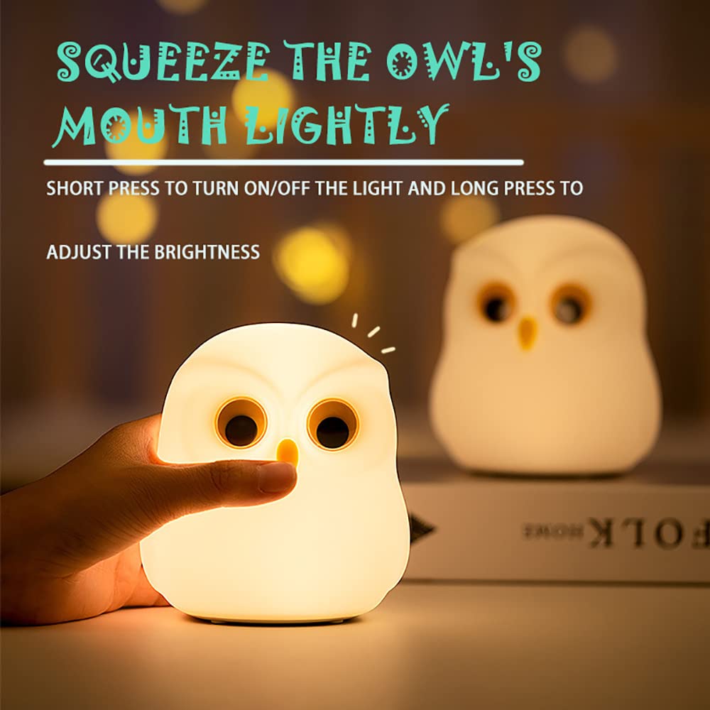 Cute Owl Kids Night Light,USB Rechargeable Cute Animal Lamps,Creative Feeding Light at Night LED Color Changing Soft Silicone Lamp Christmas Bedside