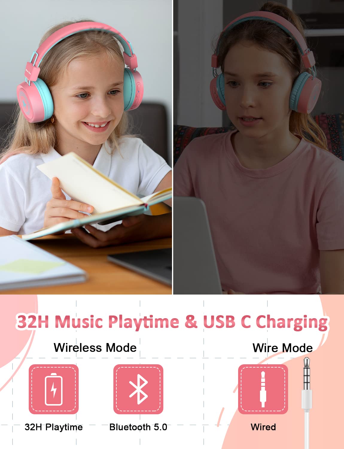 New Bee Kids Headphones Wired for School with Microphone KH20 HD Stereo Safe Volume Limited 85dB/94dB Foldable Lightweight…
