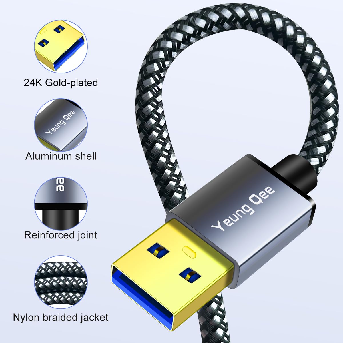 Yeung Qee USB to USB Cable 3 ft,USB 3.0 A to A Male Cable USB Male to Male Cable Double End USB Cord Compatible for Data Transfer,Hard