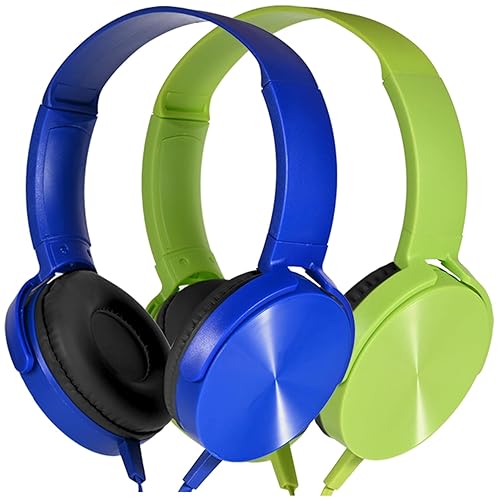 Wensdo Kids Headphones 2 Pack for School Classroom Students, Durable Comfy Swivel Wired Headset for Online Learning, Noise Stereo Sound 3.5mm Jack