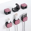 Sparkly Diamond Cord Organizer Holder, 6 Pack Magnetic Desk Cable Clips Management, Hide Phone Charging Cable Keeper, Strong Adhesive Wire Charger