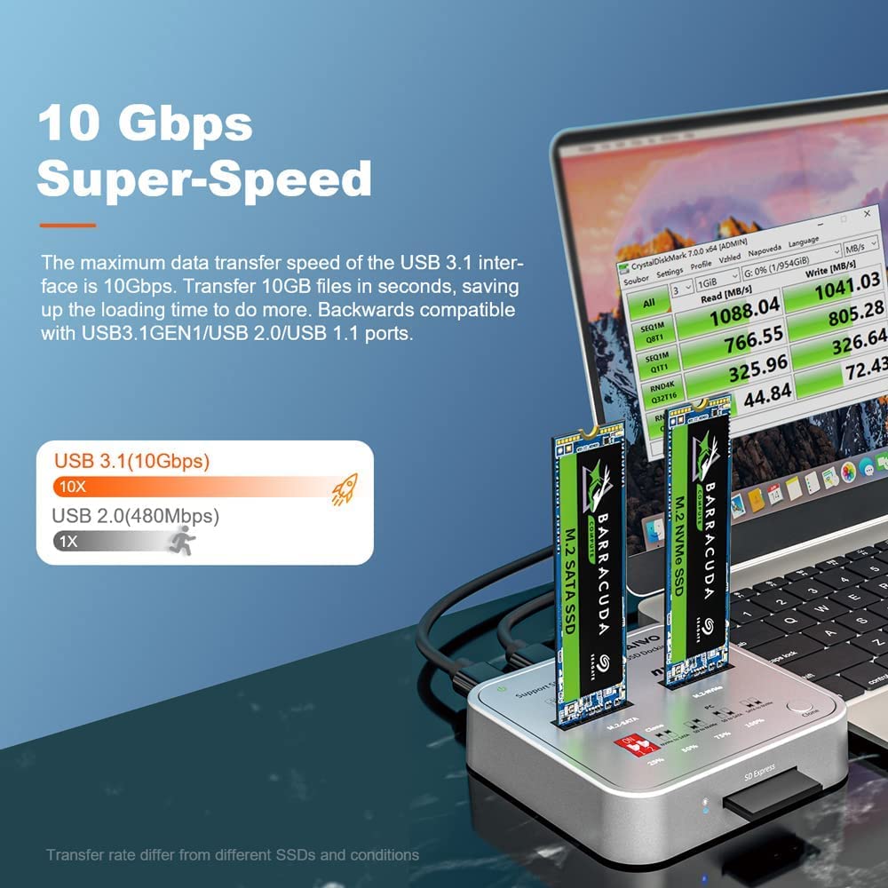 MAIWO K3016CL M.2 SATA/NVMe Docking Station, 10Gbps USB-C SSD Duplicator with SD Express Slot, One-Key Offline Clone, Dual M.2 SSD Reader & Writer