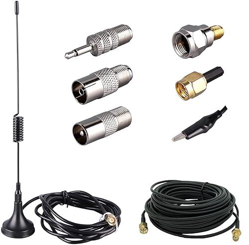 LACUCINO 75 ohm FM Antenna, Outdoor Antenna WiFi Stereo TV Indoor, 1.5m SMA-Male Connector Magnetic Transmitter Cable, 16.4Ft Extension Cable