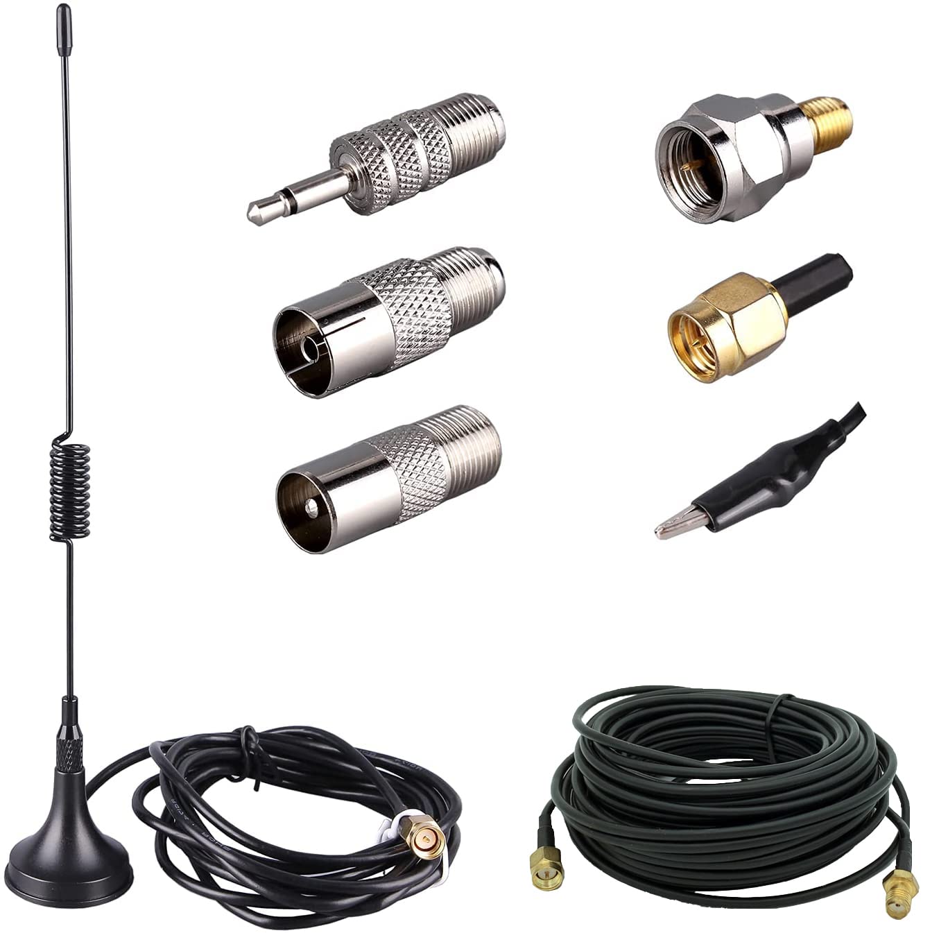 LACUCINO 75 ohm FM Antenna, Outdoor Antenna WiFi Stereo TV Indoor, 1.5m SMA-Male Connector Magnetic Transmitter Cable, 16.4Ft Extension Cable