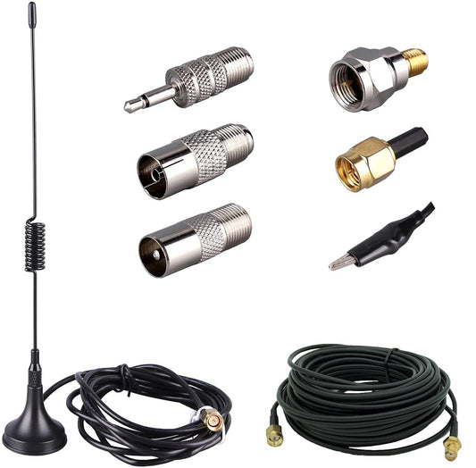 LACUCINO 75 ohm FM Antenna, Outdoor Antenna WiFi Stereo TV Indoor, 1.5m SMA-Male Connector Magnetic Transmitter Cable, 16.4Ft Extension Cable